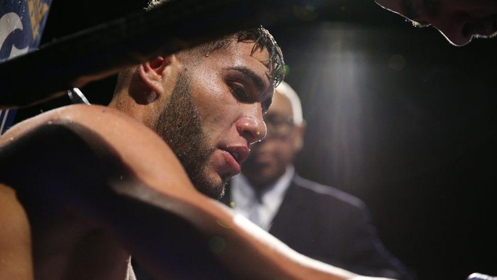 FAIRFAX, VA - OCTOBER 17: Prichard Colon is attended to in his corner against Terrel Williams in their super welterweights bout at EagleBank Arena on the campus of George Mason University on October 17, 2015 in Fairfax, Virginia. (Photo by Patrick Sm