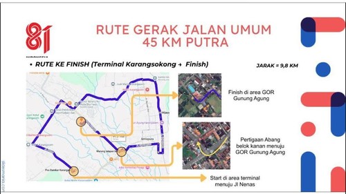 Rute gerak jalan 45 kilometer dalam rangka HUT ke-81 RI di Kabupaten Karangasem, Bali. (Foto: Dok. Disdikpora Karangasem)