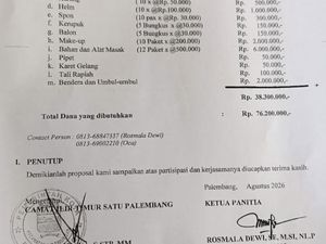 Viral Proposal HUT RI di Kecamatan IT I Palembang Rp 76 Juta
