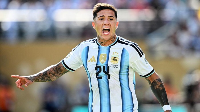 EAST RUTHERFORD, NEW JERSEY - JULY 19: Enzo Fernandez of Argentina reacts during the FIFA World Cup 2026 Final match between Spain and Argentina at New York New Jersey Stadium on July 19, 2026 in East Rutherford, New Jersey. (Photo by Image Photo Agency/Getty Images)
