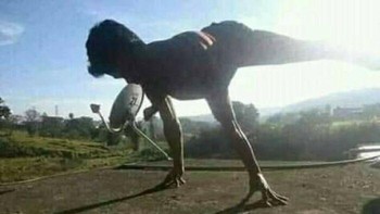 Bukan Tyrannosaurus, ini foto orang sedang kalistenik. Foto: Bored Panda
