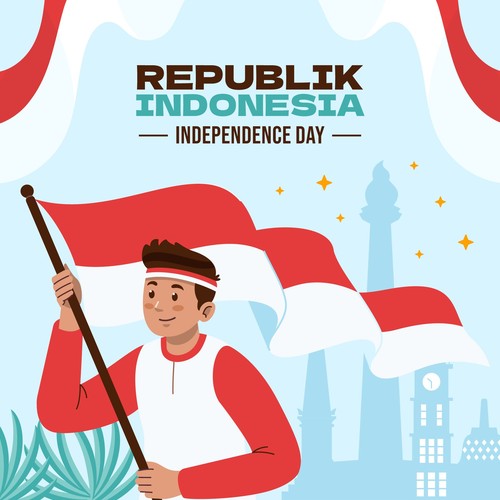 Ilustrasi peringatan Hari Kemerdekaan Indonesia 17 Agustus 2026 dengan bendera Merah Putih dan nuansa nasionalisme.