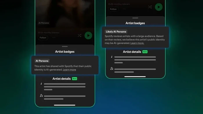 Spotify akan melabeli AI Persona untuk profil artis yang menggunakan identitas buatan AI. Dengan demikian, pendengar jadi tahu artis yang mereka dengarkan bukan orang sungguhan.