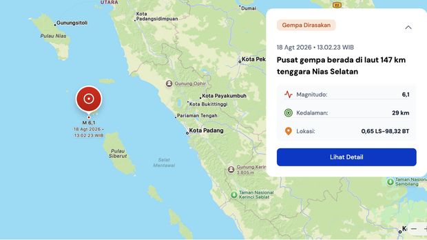 Gempa Gempa Nias Selatan M 6,1, Selasa, 18/8. (BMKG)