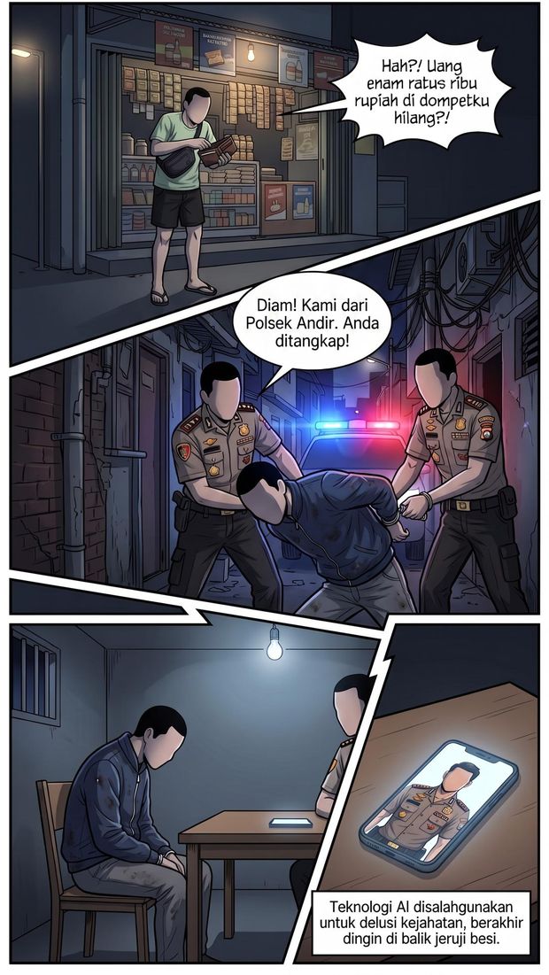 Komik Polisi Gadungan di Bandung Aksi Penjahat Jalanan Berbekal Seragam Polisi Editan AI