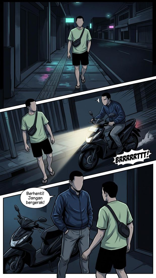 Komik Polisi Gadungan di Bandung Aksi Penjahat Jalanan Berbekal Seragam Polisi Editan AI