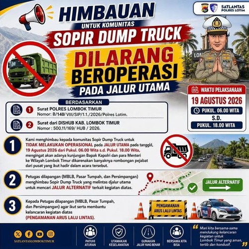 Poster imbauan dump truck dilarang melintas di jalur Sembalun.