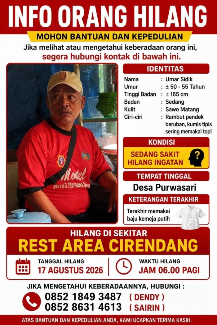 Umar Siddik yang hilang usia turun dari bus di Cirendang.