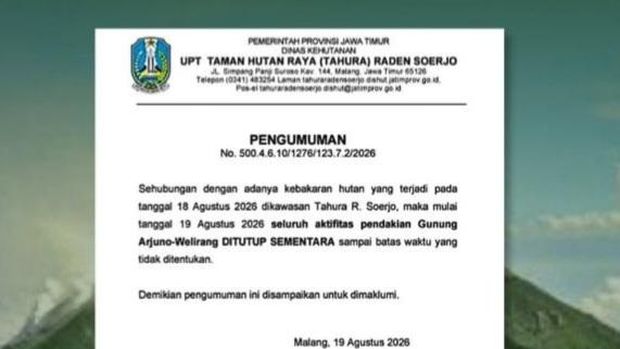 Giliran Gunung Arjuno-Welirang yang pendakiannya tiba-tiba ditutup. Penyebabnya karena ada temuan titik api kebakaran hutan dan lahan. Giliran Gunung Arjuno-Welirang yang pendakiannya tiba-tiba ditutup. Penyebabnya karena ada temuan titik api kebakaran hutan dan lahan.