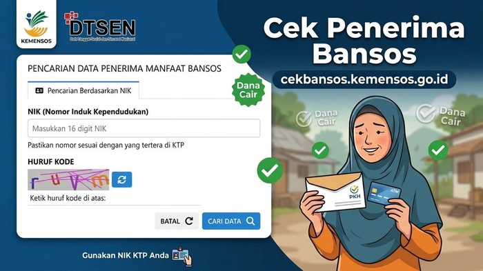 Ilustrasi cek bansos secara online lewat HP.