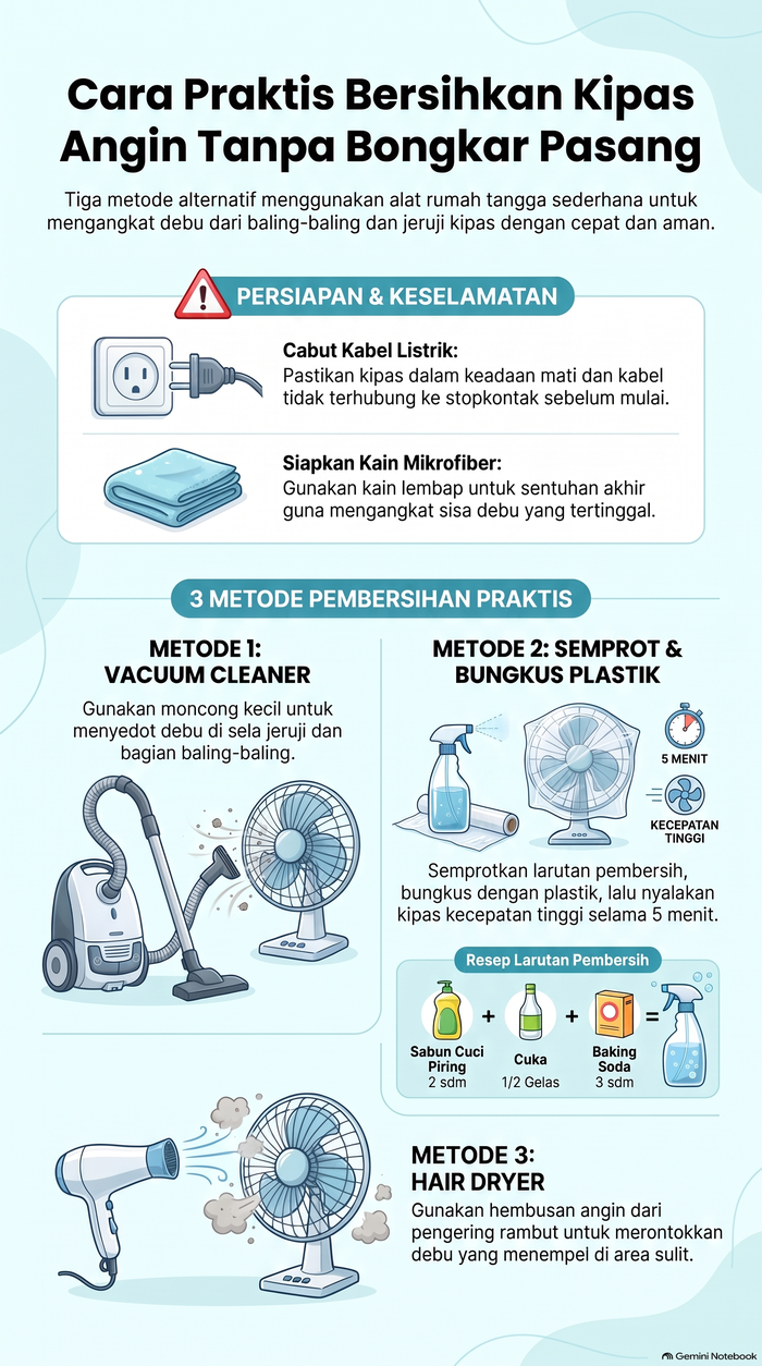 Infografis cara bersihkan kipas angin