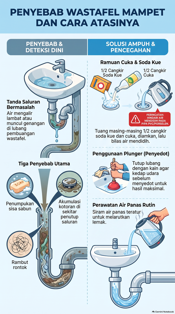 Infografis cara memperbaiki wastafel yang tersumbat