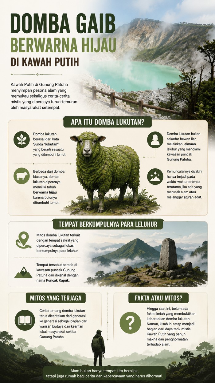 Infografis domba lukutan di Kawah Putih.