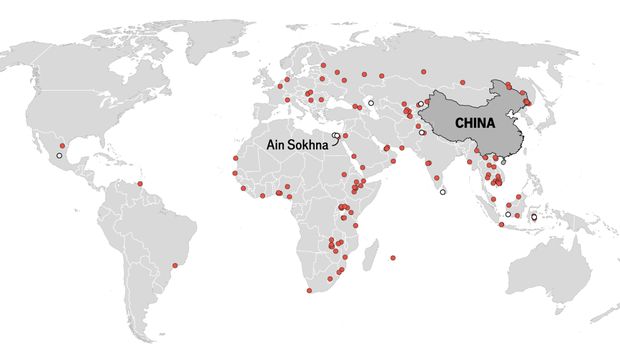 Peta sebaran investasi China di kawasan industri luar negeri per Juli 2026, mencakup proyek yang telah beroperasi dan masih dalam tahap pembangunan.
