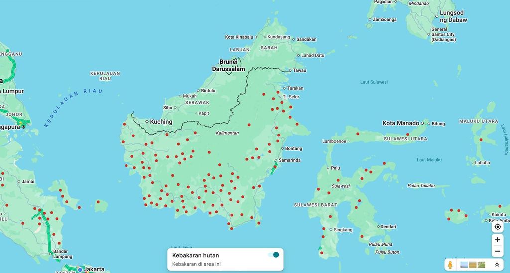 Titik Kebakaran Hutan Google Maps. (Google Maps) Titik Kebakaran Hutan Google Maps. (Google Maps)