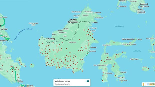 Titik Kebakaran Hutan Google Maps. (Google Maps) Titik Kebakaran Hutan Google Maps. (Google Maps)