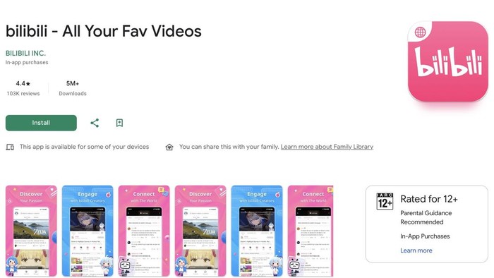 Listing Bilibili di Google Play Store