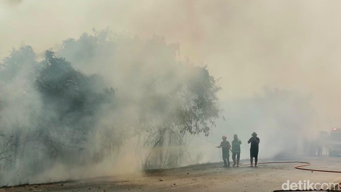 Kabut asap karhutla di Jalan Trikora, depan Balai Besar Pendidikan Pelatihan Kesejahteraan Sosial (BBPPKS) Banjarmasin, Jumat (21/8/2026).
