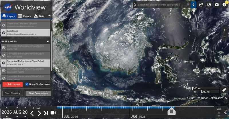Kalimantan Kalimantan dilihat dari luar angkasa yang saat ini terancam kebakaran hutan dan lahan (karhutla)