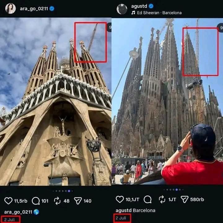 Suga BTS dan Go Ara digosipkan berpacaran kemiripan foto mereka saat berlibur ke Barcelona, Spanyol. Keduanya juga terlihat memakai atasan panjang Chrome Hearts yang sama. Suga BTS dan Go Ara digosipkan berpacaran kemiripan foto mereka saat berlibur ke Barcelona, Spanyol.
