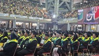 Wisuda diadakan selama dua hari. Ada sederet tokoh yang hadir seperti Wakil Menteri Desa dan Pembangunan Daerah Tertinggal, Ir H Ahmad Riza Patria; Wakil Direktur Mind.id sekaligus Anggota Majelis Wali Amanat (MWA) UI Dr Dany Amrul Ichdan, SE, M M; dan Co-founder Flip, Rafi Putra Arriyan. Foto: Cicin Yulianti/detikcom