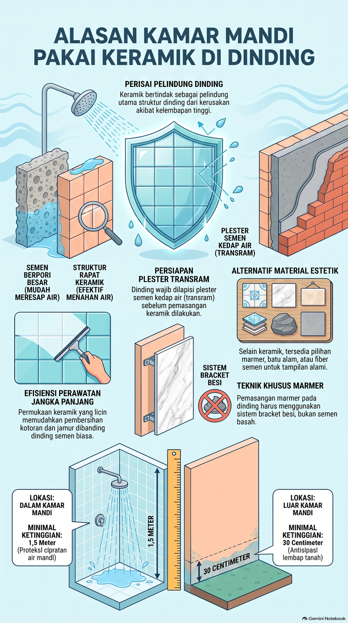 Infografis alasan dinding kamar mandi pakai keramik
