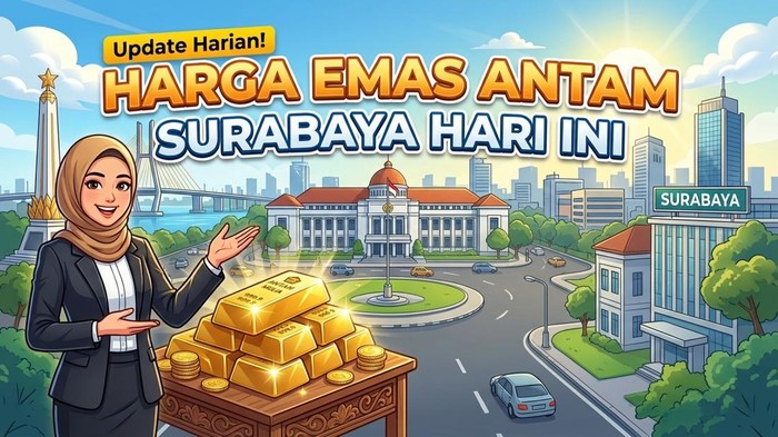 Ilustrasi harga emas Antam Surabaya hari ini.