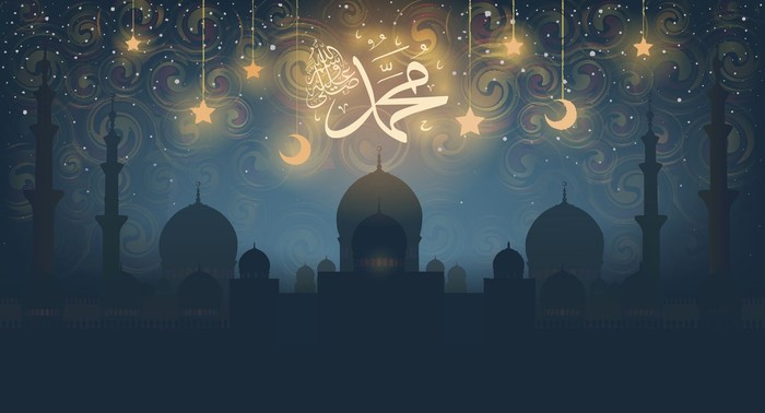 Islam. birthday of the prophet Muhammad peace be upon him - Mawlid An Nabi, the arabic script means