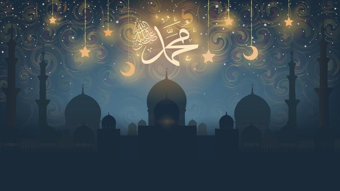 Islam. birthday of the prophet Muhammad peace be upon him - Mawlid An Nabi, the arabic script means
