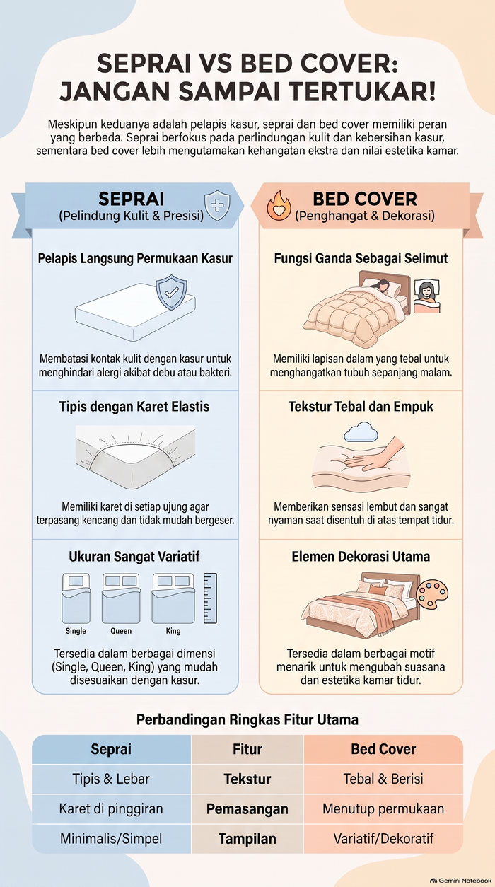 Perbedaan seprai dan bed cover.