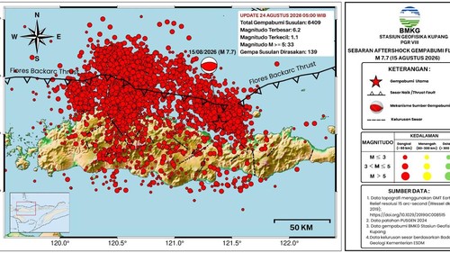 Peta gempa susulan di NTT, Senin (24/8/2026). Foto BMKG
