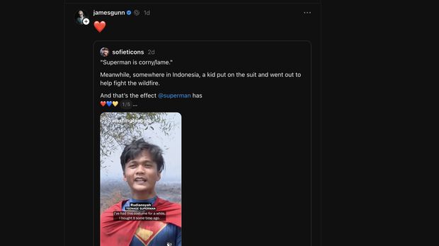 Tangkapan layar Threads James Gunn soal Rudiansyah