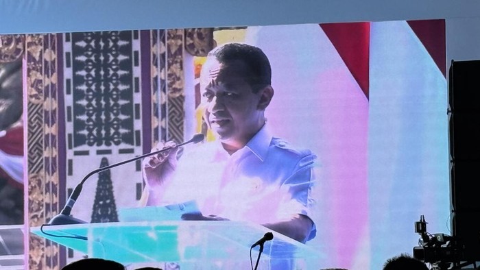 Menteri ESDM Bahlil Lahadalia dalam peresmian program PLTS di Bali (Firda/detikcom)