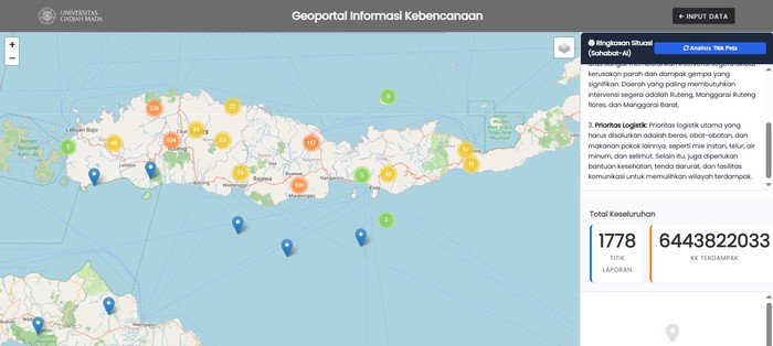 Geoportal Informasi Kebencanaan (GIK) UGM AI Tech4disaster untuk gempa NTT.