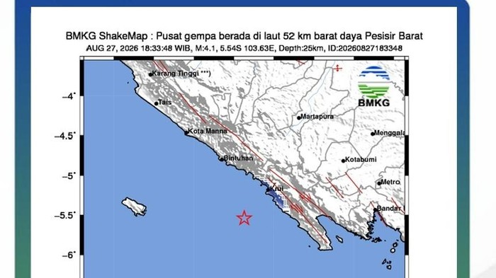 Gempa M 4,1 guncang Pesisir Barat Lampung hingga terasa ke Liwa