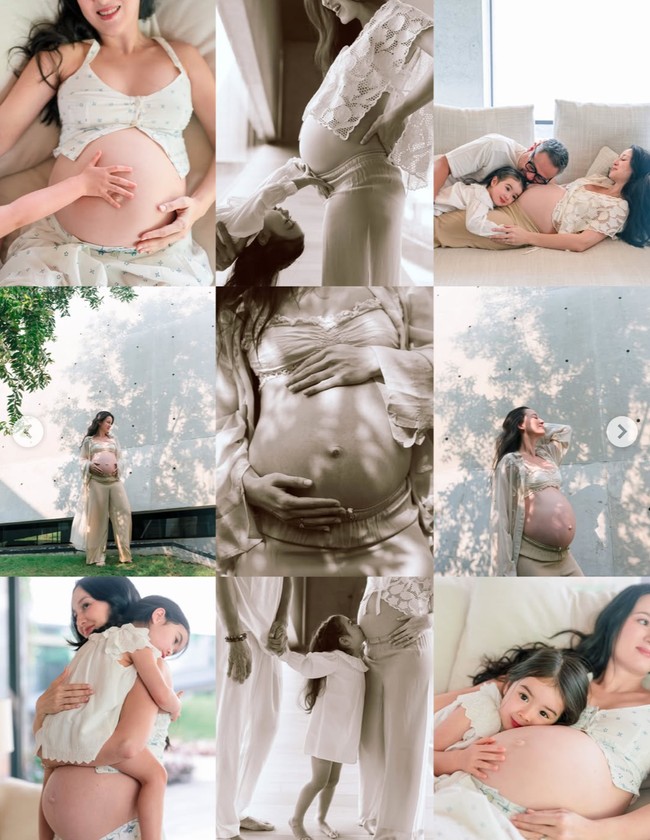 Dalam foto-foto yang dibagikan terlihat Julie memamerkan bare baby bump di perutnya yang sudah jelas terlihat. Foto: Instagram/@julstelle