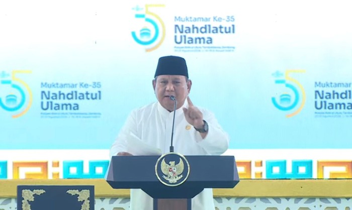 Presiden Prabowo Subianto saat pidato di pembukaan Muktamar ke-35 NU di Jombang