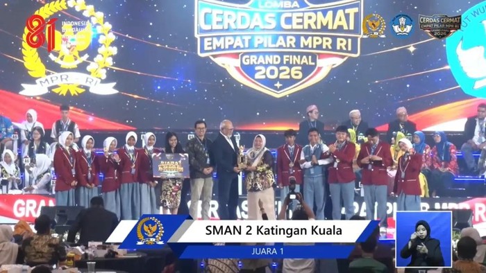 SMAN 2 Katingan Kuala juara Lomba Cerdas Cermat 4 Pilar MPR RI 2026. (YouTube MPRGOID)