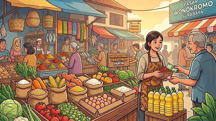Ilustrasi harga sembako Jawa Timur hari ini.