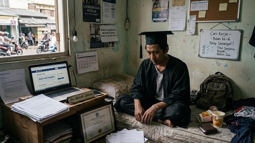 Ilustrasi sarjana pengangguran. (Gemini AI)