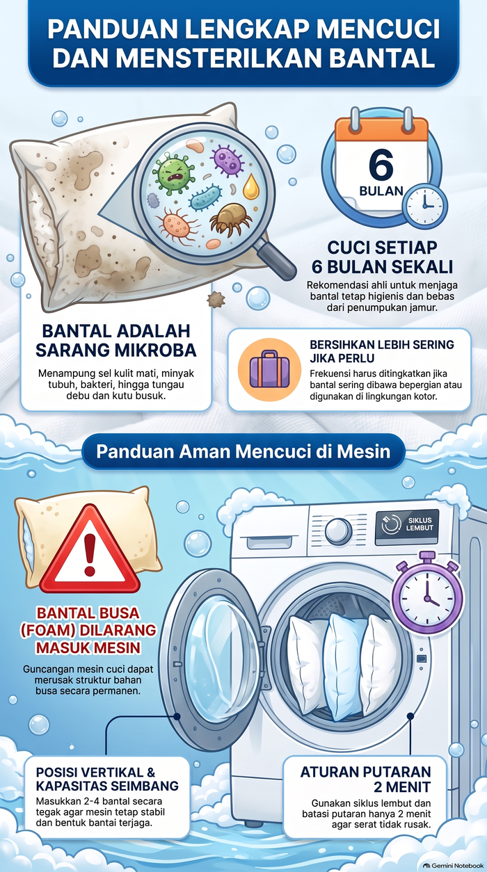 Infografis kapan waktu yang tepat mencuci bantal