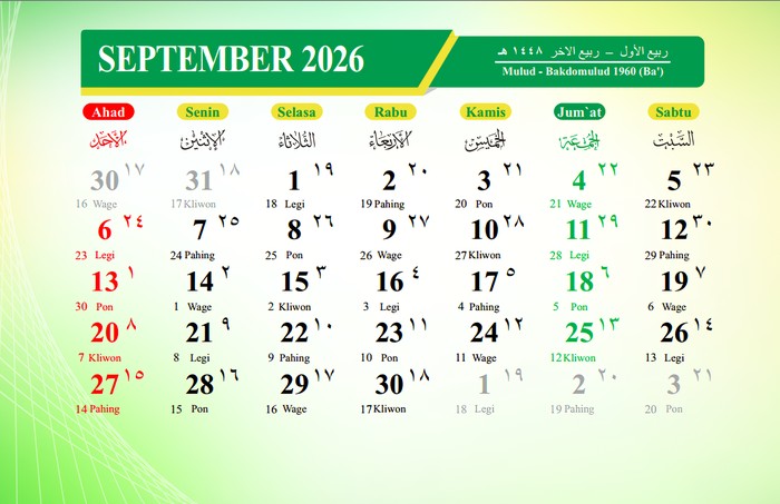 Kalender September 2026