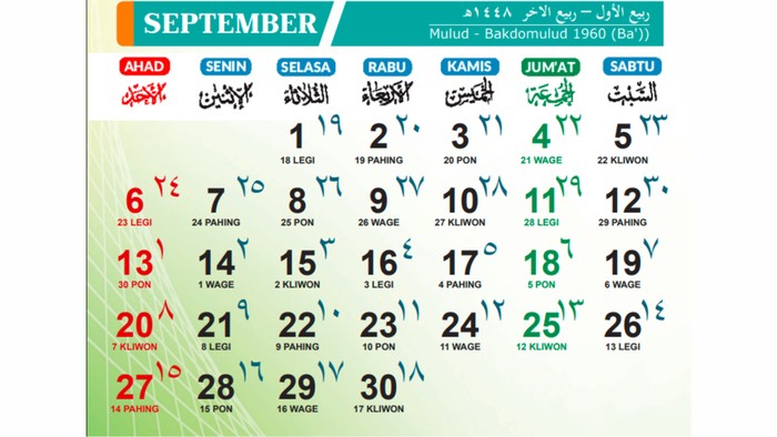 Kalender September 2026