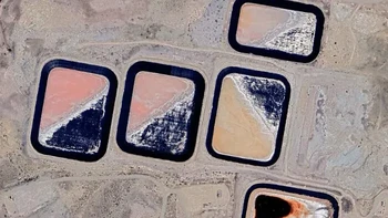 Kolam-kolam berwarna mencolok terlihat di tengah kawasan tandus. Dari citra satelit Google Maps, petak-petak berbentuk persegi ini menampilkan kombinasi warna merah muda, putih hingga hitam yang kontras dengan lanskap di sekitarnya. Foto: Boredpanda