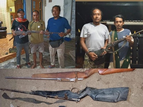 Penyerahan senpi rakitan secara sukarela oleh warga di Kecamatan Sanggar dan Tambora, Kabupaten Bima, NTB kepada Polisi, Jumat (28/8/2026). (Dok. Polres Bima )