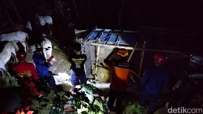 Truk bermuatan enam ekor kuda yang mengalami kecelakaan tunggal di Sijonggol, Kajoran, Magelang, Sabtu (29/8/2026).