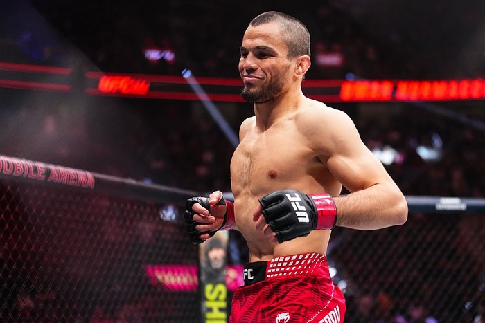 LAS VEGAS, NEVADA - JANUARY 24: Umar Nurmagomedov of Russia prepares to face Deiveson Figueiredo of Brazil in a bantamweight bout during the UFC 324 event at T-Mobile Arena on January 24, 2026 in Las Vegas, Nevada. (Photo by Chris Unger/Zuffa LLC)