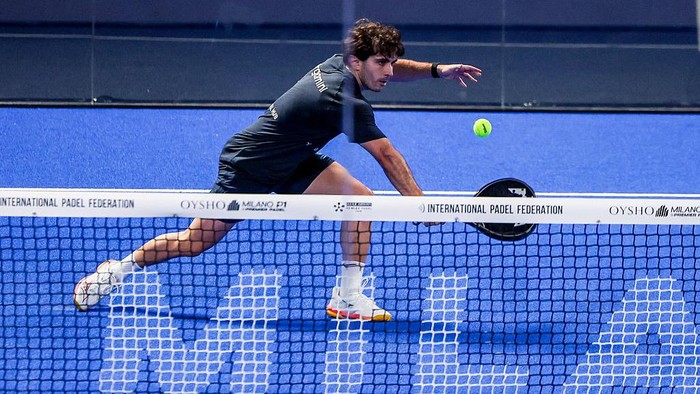 MILAN, ITALY - 2025/10/07: Lucas Bergamini (BRA) seen during Milano Premiere Padel P1 match between Javier Leal (ESP)/Lucas Bergamini (BRA) vs Alonso Rodriguez Martinez (ESP)/Juan Ignacio Rubini (ARG) at Allianz Cloud Arena. (Photo by Fabrizio Carabe