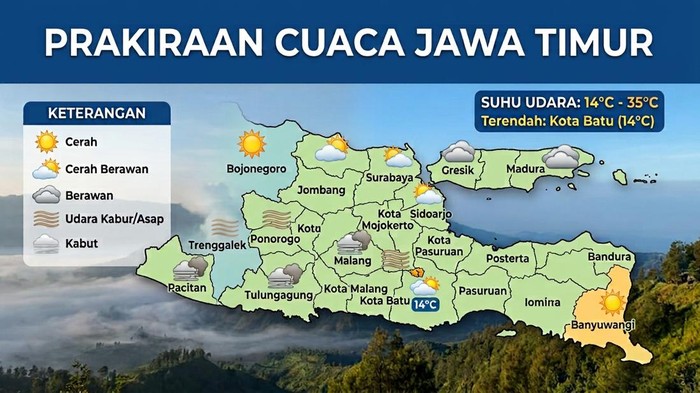 Ilustrasi Prakiraan cuaca Jawa Timur Hari Ini