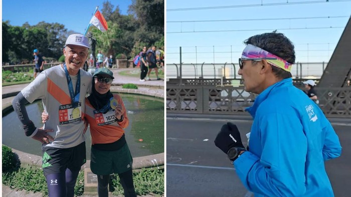 Momen Ganjar Pranowo dan Sandiaga Uno saat berlari di Sydney Marathon 2026